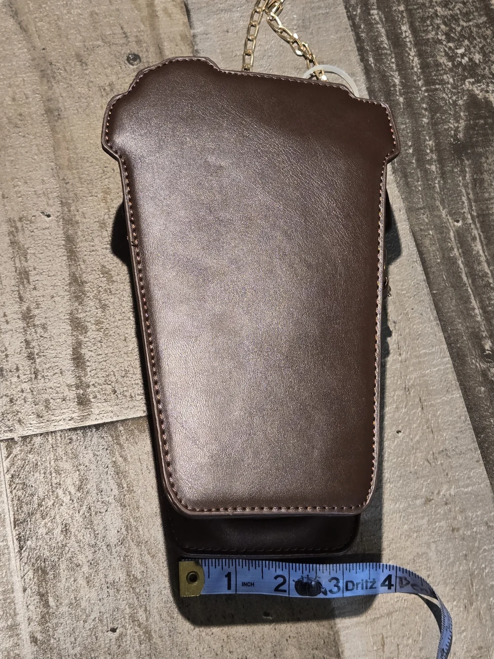 Coffee Cup Crossbody Bag in Brown with Gold Chain